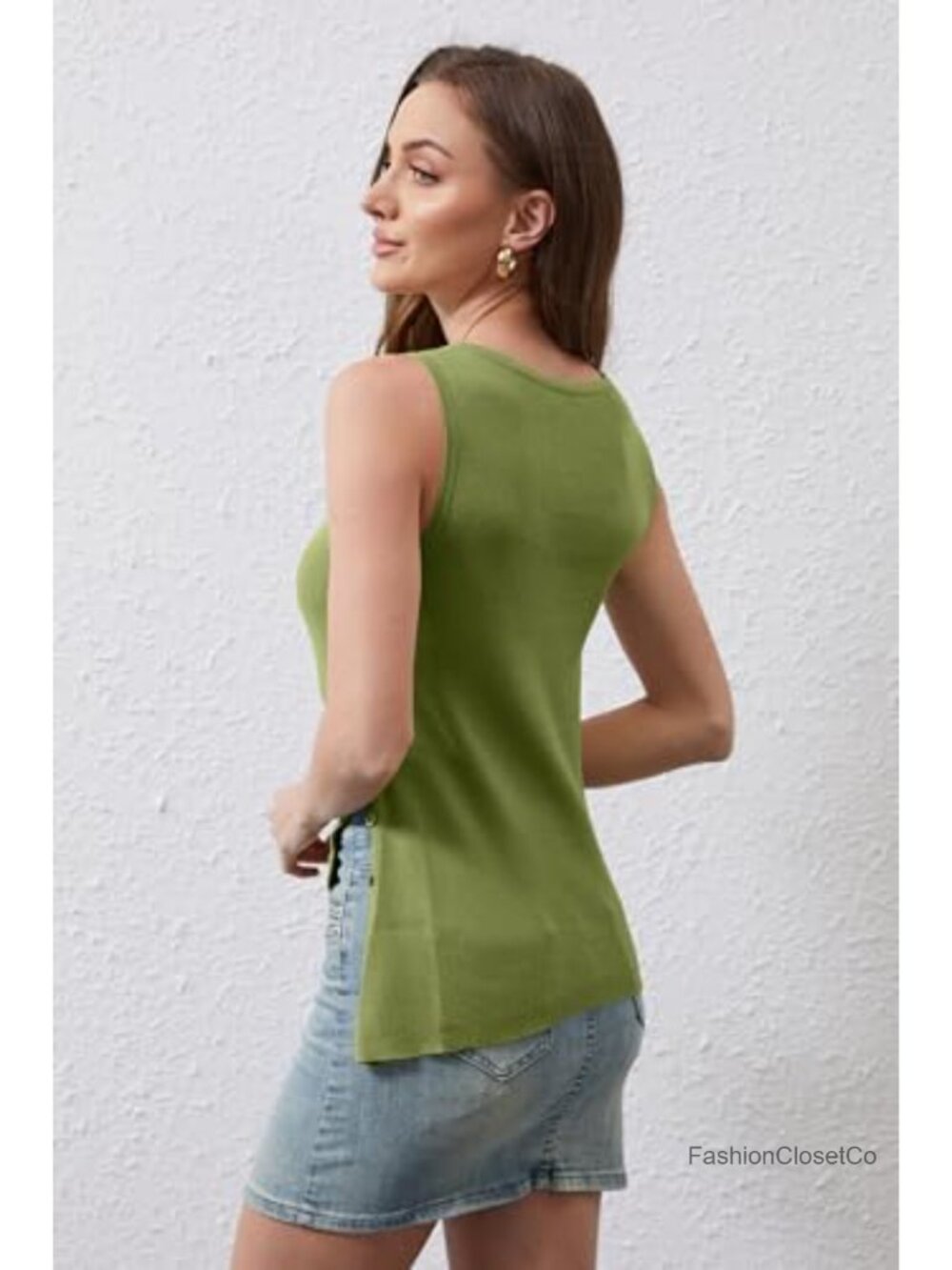 Women Sleeveless Asymmetrical Side Button Knit Sweater Vest Tank - Picture 2 of 6